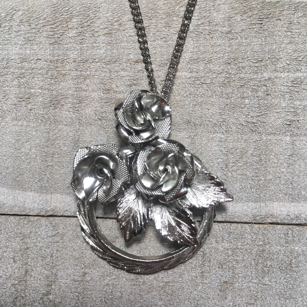 Silver Rose Pendant Necklace